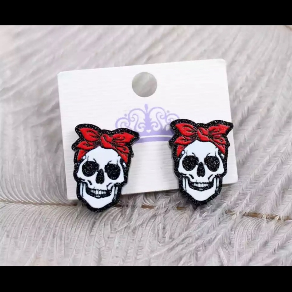 Skull with Red Bandanna Earrings